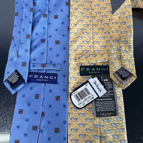 2 FRANGI Men's Designer 100% Silk Neckties One New With Tag Whales Made in Italy - Picture 3 of 7